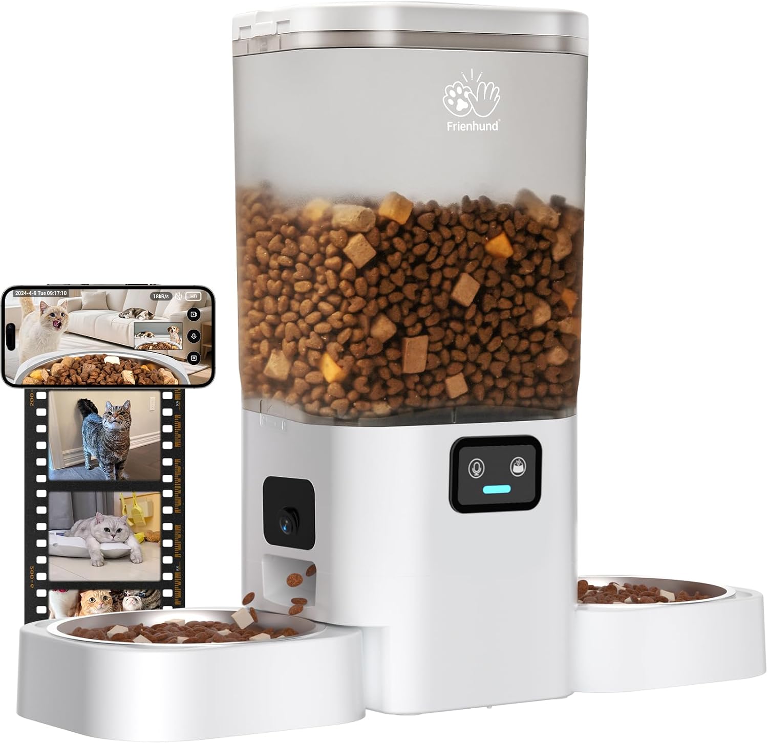 Frienhund Automatic Cat Feeder with 2K Camera: 5G WiFi Automatic Dog Feeder with Night Vision,Cat Food Dispenser with 7L Large Food Storage Container for Multiple Pet,Detachable for Easy Clean -29 Cup
