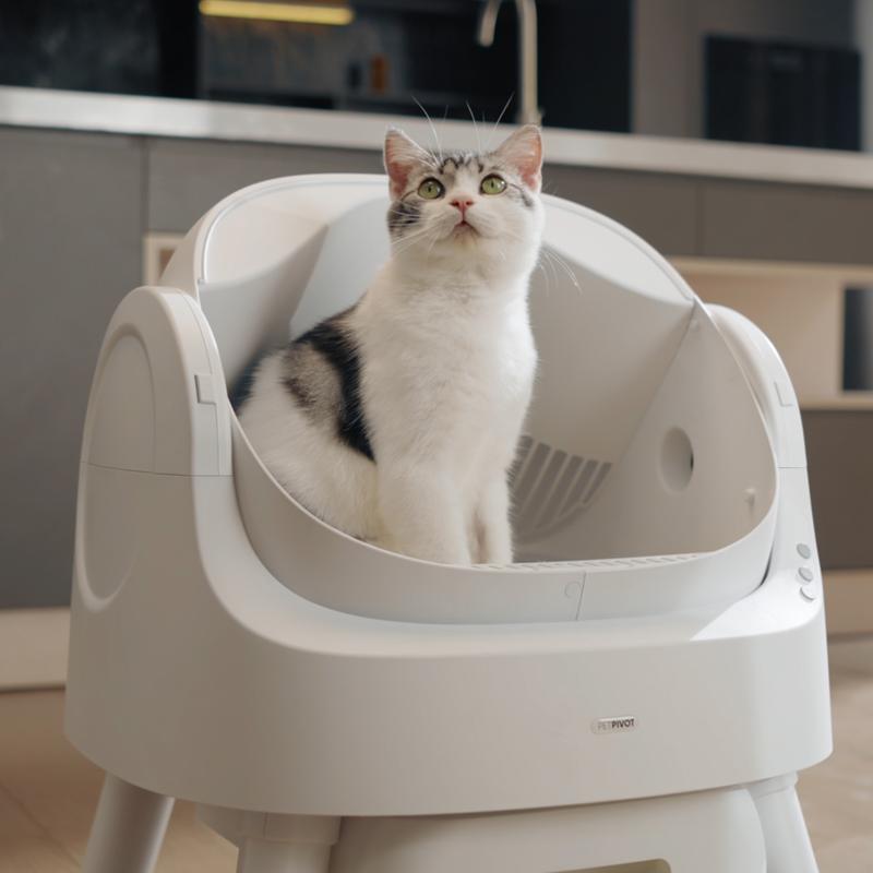 Open-Top Self-Cleaning Cat Litter Box，Odor-Free Waste Disposal includes Trash Bags