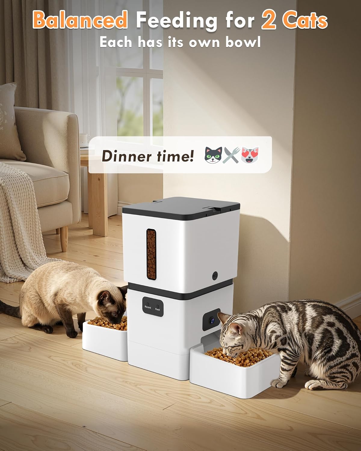 Yakry Automatic Cat Feeder for 2 Cats - Two HD Cameras Easy Setup 5GHz Stable WiFi Dog Food Dispenser with HD Night Vision - 8L Pet Feeder with Dual Bowls for Multi-Cat & Small Dogs Indoor